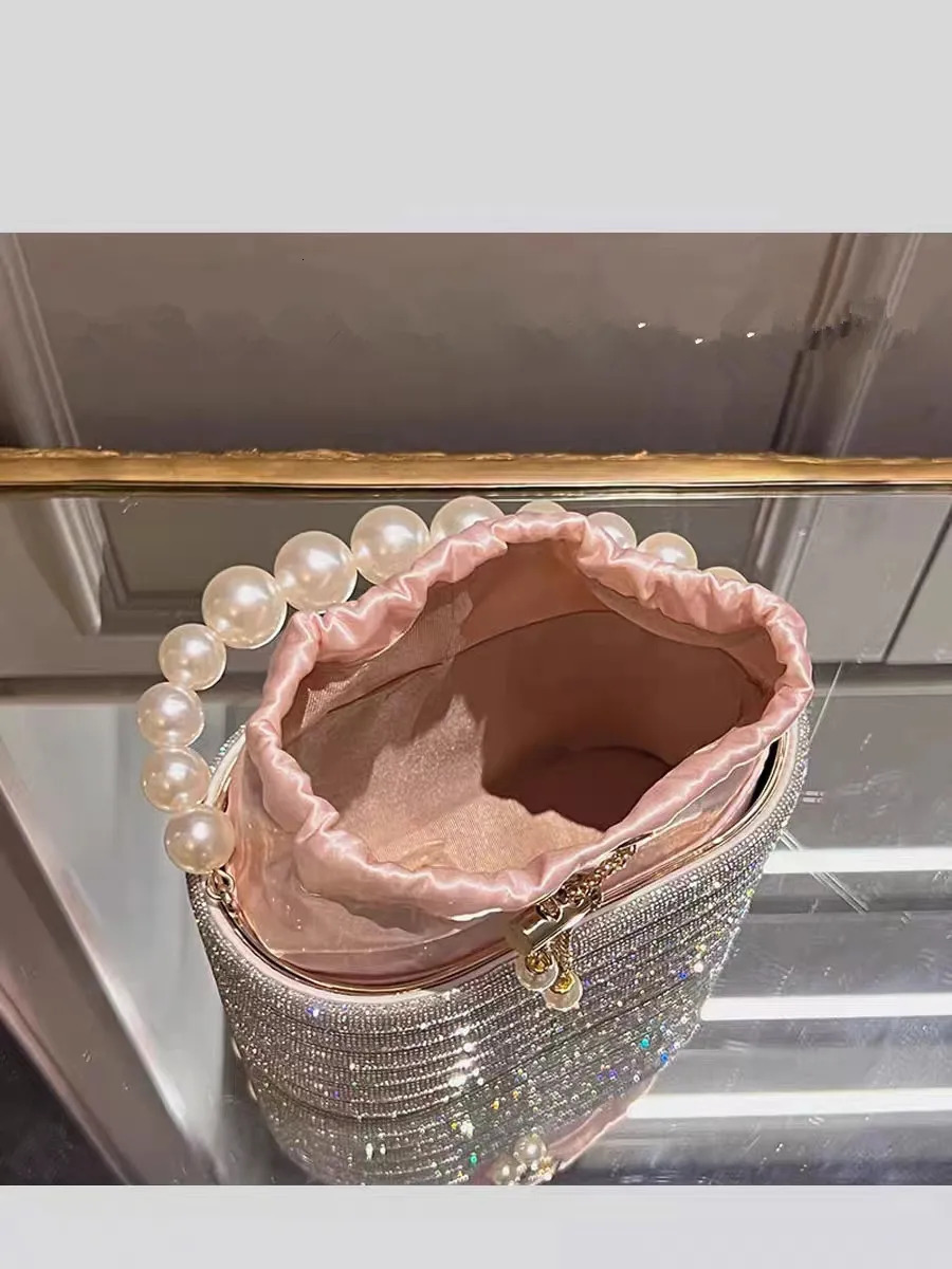 Crystal Metal Evening Clutch Bags Women Boutique Pearl Handle Shiny Color Blocking Rhinestone Purses And Handbags Bridal Wedding 250614