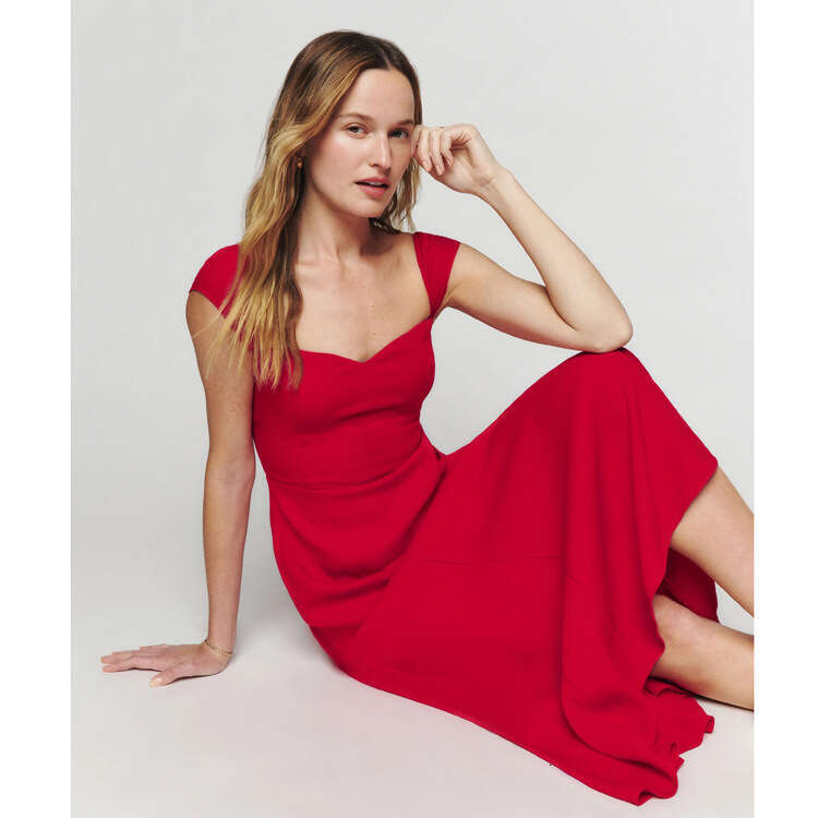 Womens Dress Goth Tender N620 Summer 2025 Bright Red Square Neck Small Flutter Sleeve Dress Slim Fit Mid-length French Style Women