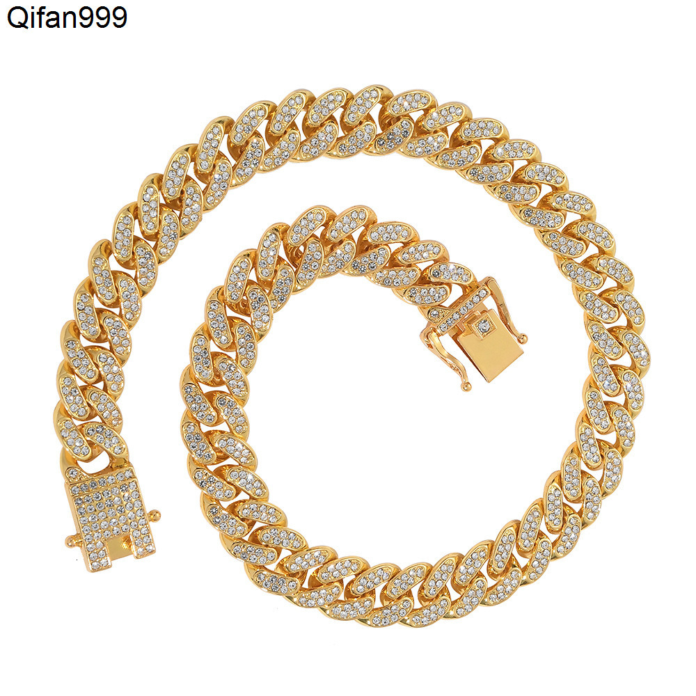 Mens Iced Out Miami Cuban Necklace - Hip Hop Rapper Bling Cuban Link Chain with Rhinestones Gold and Silver Plated Heavy Chain