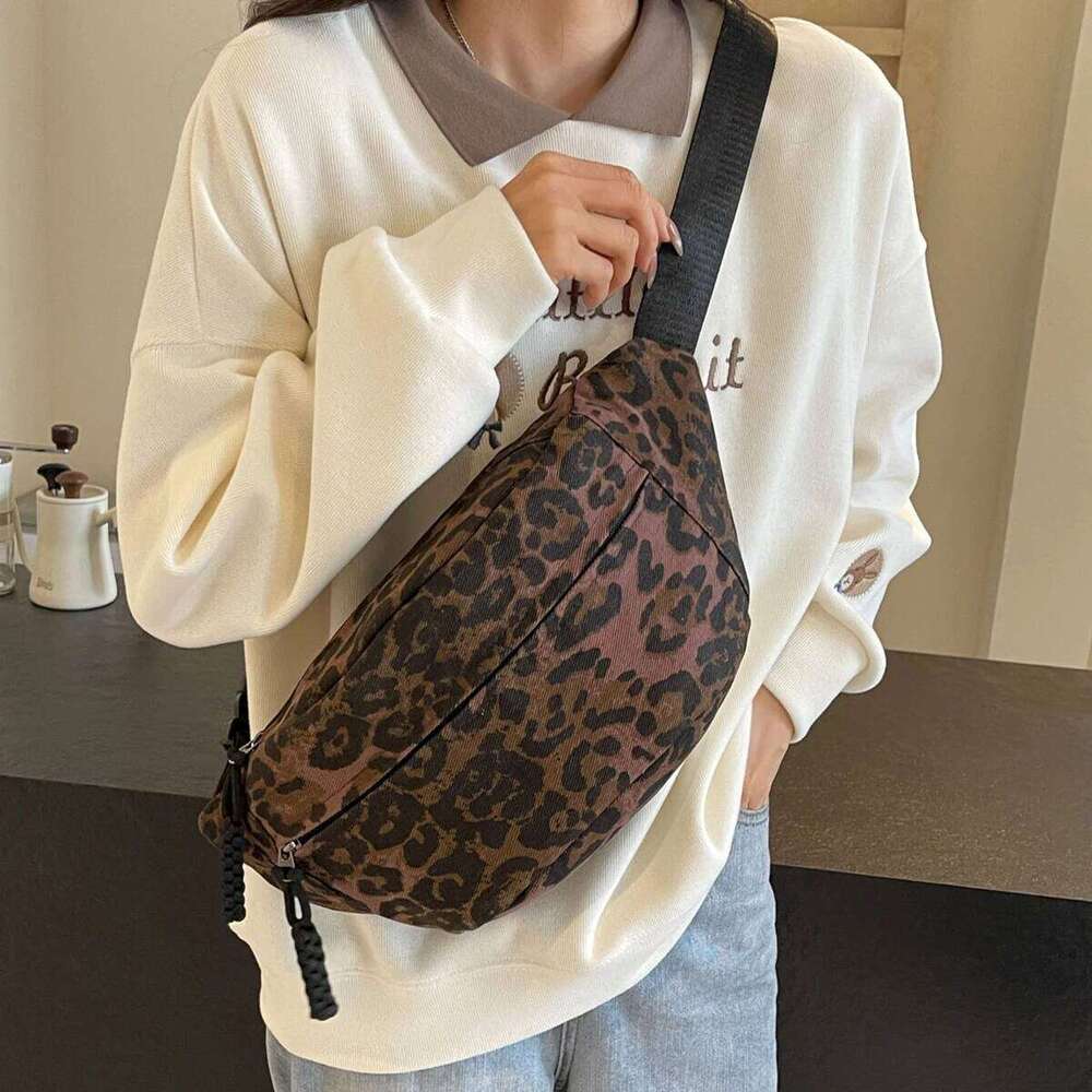 Summer New Fashion Leopard Print Street Trend Waist Chest Canvas Belt Bag Women s Shoulder Crossb bag