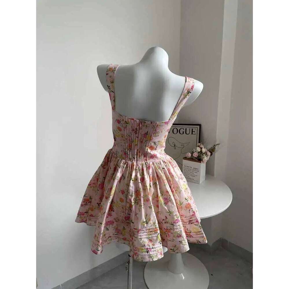Designer Clothing 2025 Boho Inspired Floral Print Mini For Women Pintuck Details Sexy Summer Dress Straps Cute Hot Girl Party Dresses Holiday