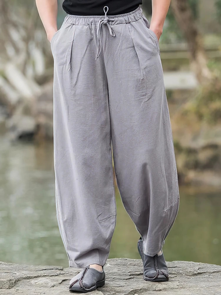 Baggy Cotton Linen Pants Men Casual Wide leg Oversize Jogger Linen Trousers Old Money Vintage Drawstring Sweatpants Male 2025 250614