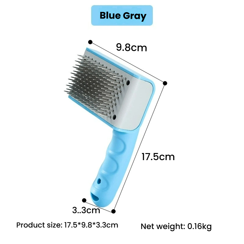 Self-Cleaning Pet Slicker Brush for Shedding & Dematting - One-Touch Hair Release, Blue Gray