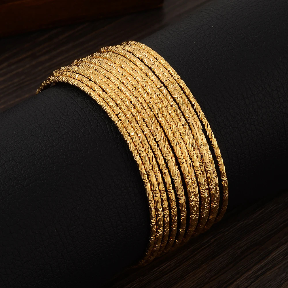 15PCS Gold Plated Bangles Ethiopian Africa Fashion Gold Color Bangles For Women African Bride Wedding Bracelet Jewelry Gifts 250616