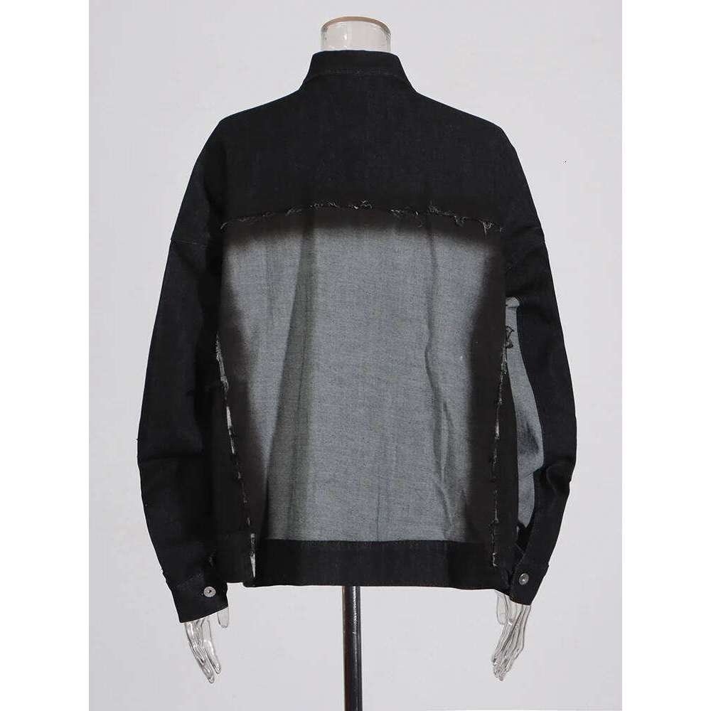 CHICEVER Hit Color Striped Design Jackets For Women Lapel Long Sleeve Spliced Button Irregular Loose Short Coats Female Autumn