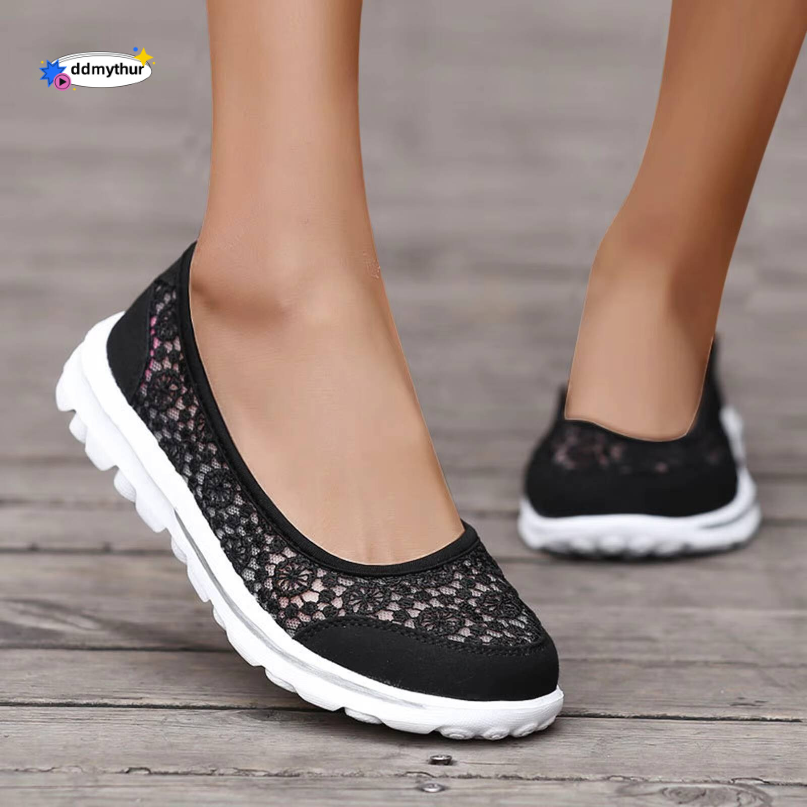 Women Lace Up Lightweight Mesh Shoes Sporty Breathable Slip Work Trainers Sneakers ddmythur