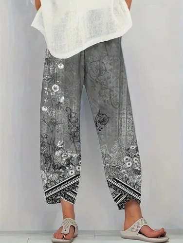 Plus Size Women Summer Casual vacation loose print pants Comfortable and Soft Trousers 250609
