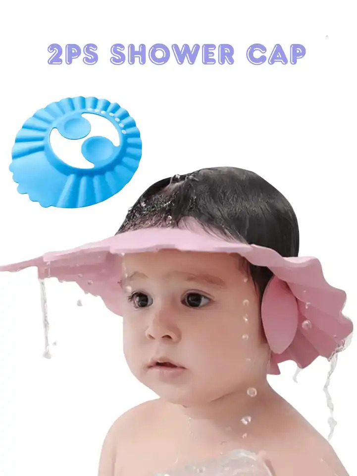Two baby shampoo caps one pink one blue to help the baby bathe bath good helper two buy together use one the other spare 250617