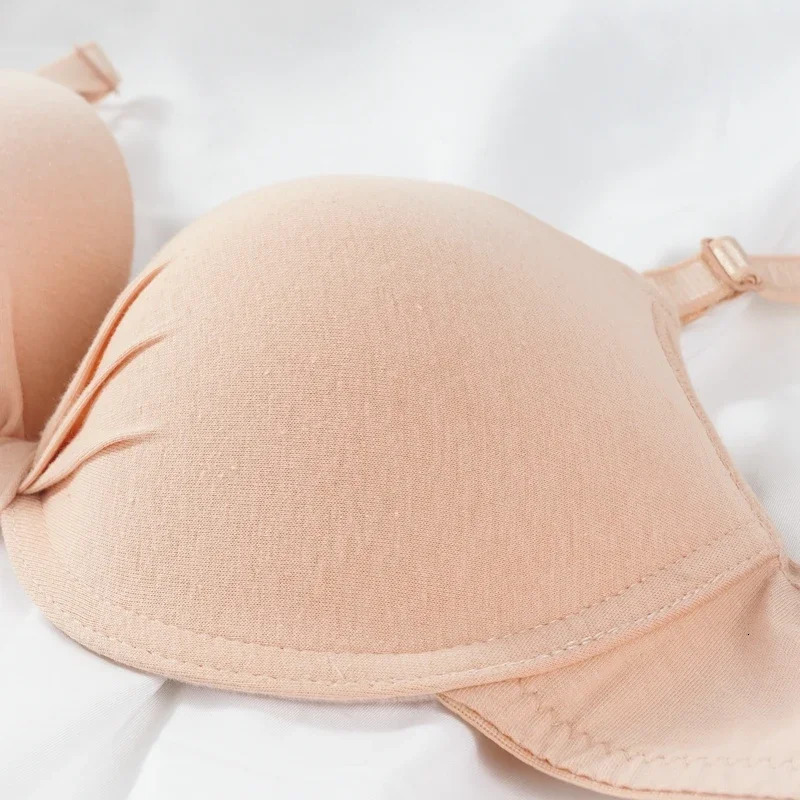 2 PCS Women Cotton Gathered Bra Fashion Sexy Simple Deep V Push Up Bra Back Button Brassiere Lingerie Bralette 250617