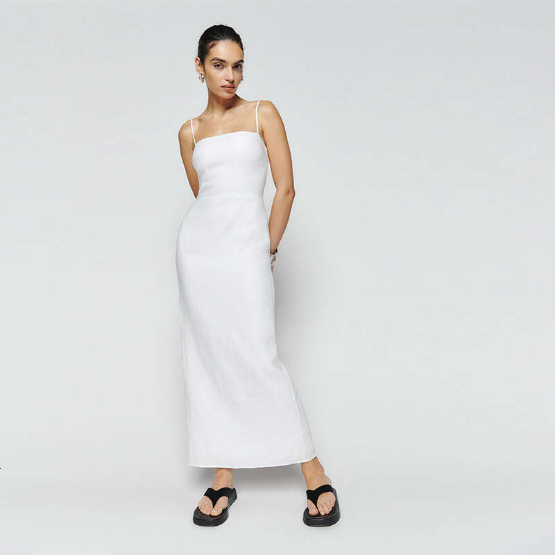 Vestidos De Noche Vestido De Mujer Birthday Dress 857 Summer New 2025 Solid Color Square Neck Slim Fit Linen Long Strap Dress French Straight