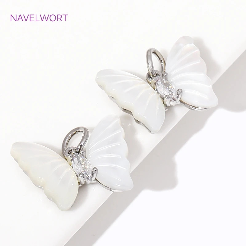 18K Gold Plated Natural Shell Butterfly Pendant Brass With Zircon Pendant Charms For DIY Necklace Jewelry Making Supplies 250609