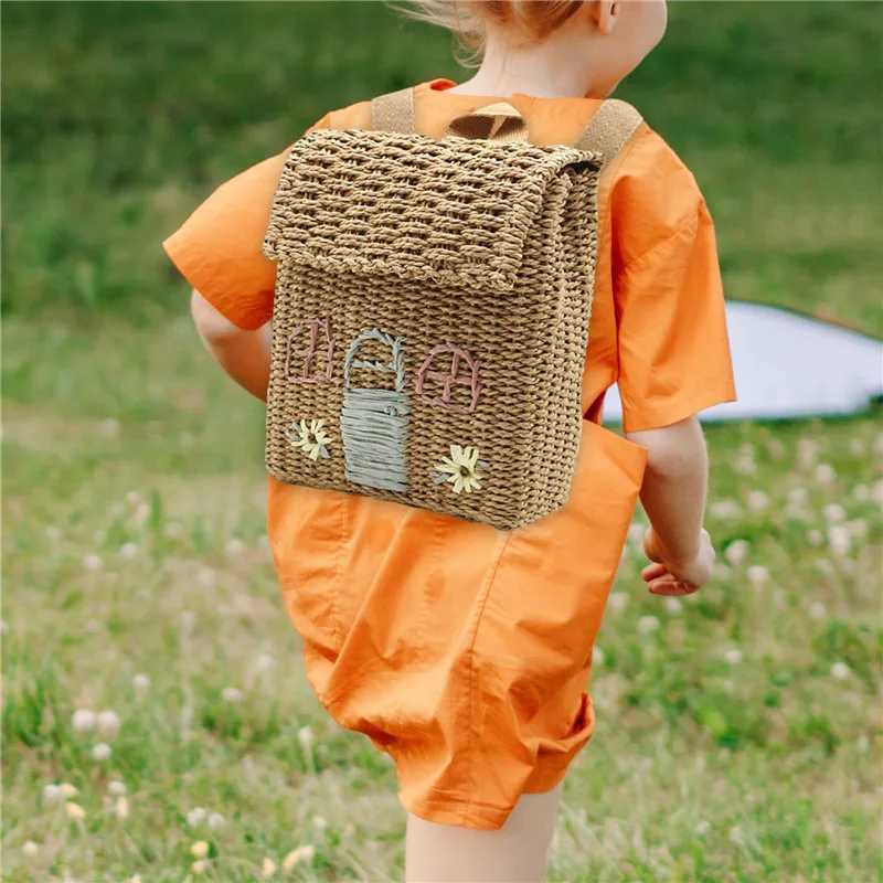 Double Shoulder StrAW Woven Bag Backpack StrAW Woven Bag Student School Bag Personality Hand Carrying Woven Backpack Z250617