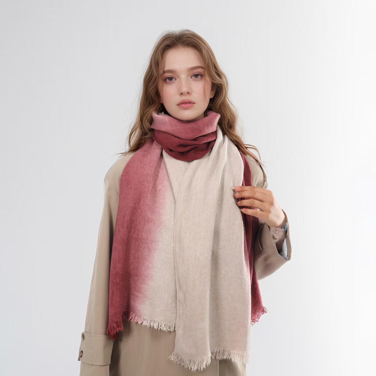 T989 Autumn and winter thin high-grade gradient two-color cashmere temperament versatile shawl scarf dual-purpose