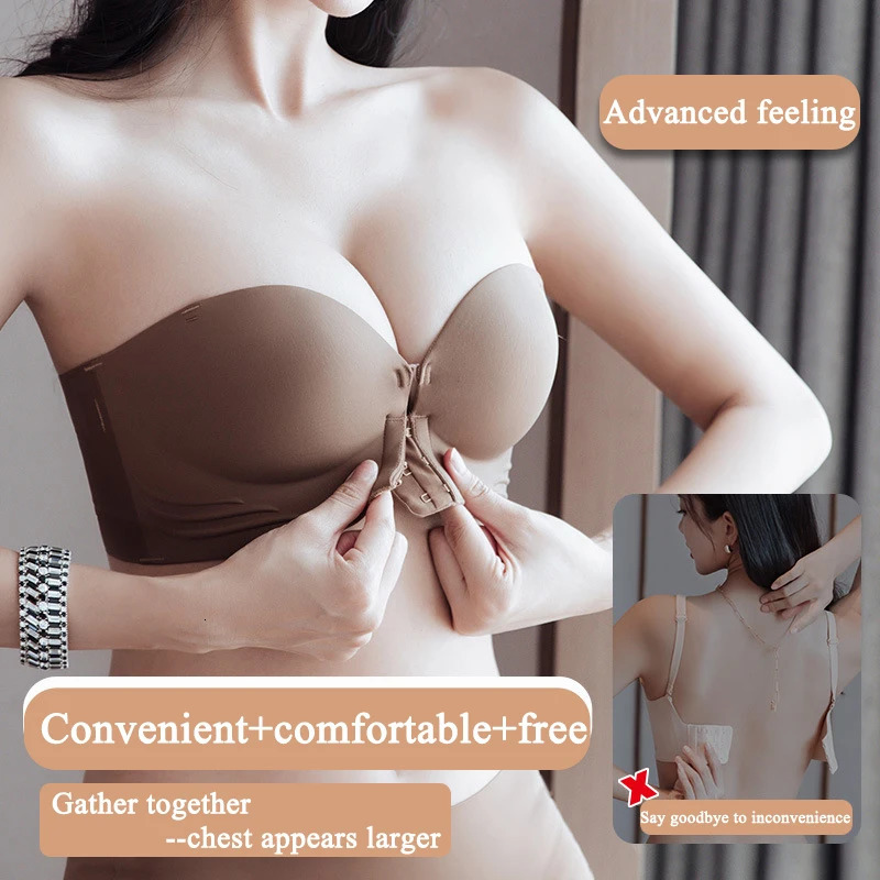 FINETOO Front Closure Sexy Push Up Bra Women Invisible Bras Underwear Lingerie For Female Brassiere Strapless Seamless Bralette 250617