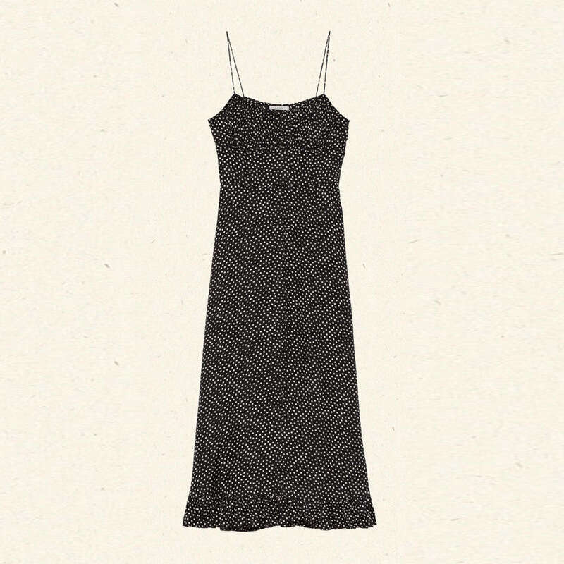 Calf Summer Dresses for Women Partydress Robe De Designer 896 Summer New 2025 Black Polka Dot V-neck Strap Long Dress Waist-cinching French Vacation S