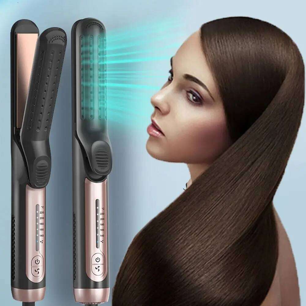 Hot Flat Iron 2 in 1 Anti-Tangle Hair Straightener 5 Temps and Dual Voltage Black Ionic Curling Wand for Travel