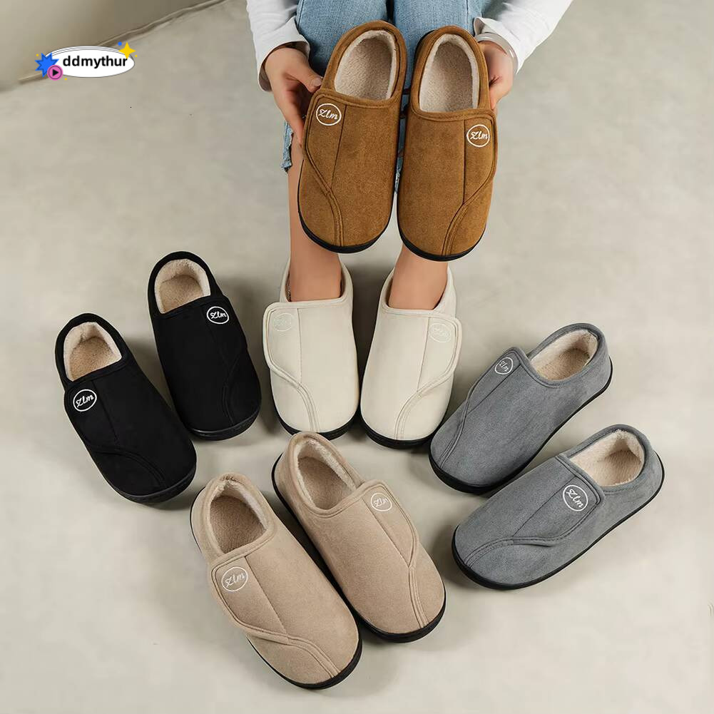 Slippers Men Suede Leather Comfy Warm Plush Slip-on Non-Slip House Shoes Indoor/Outdoor for Diabetic Swollen Feet ddmythur