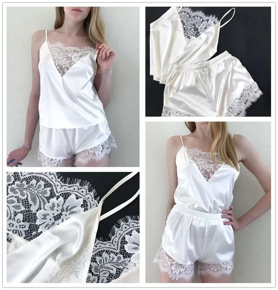 Womens Pajama Sets Lace Shorts Homewear Solid Underwear Pijama Sexy Summer Lingerie Erotic Camisoles Nighty Lady Sleepwear Woman 250616