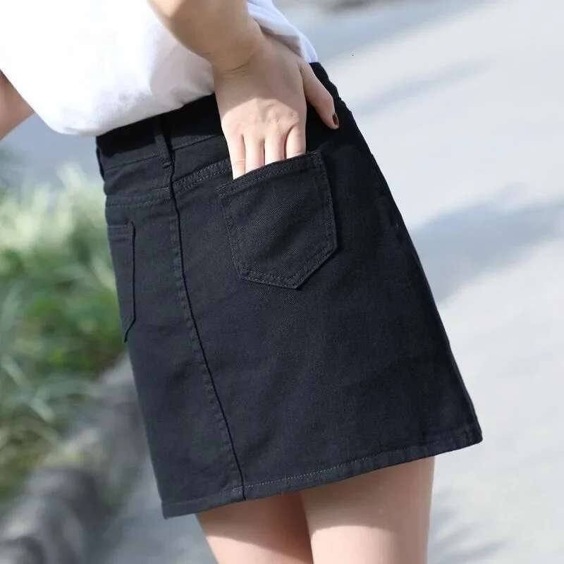 Short Black Woman Denim Skirt Mini Midi with Pocket Jeans Skirts for Women Zipper High Waist Chic and Elegant Clothing Sales V