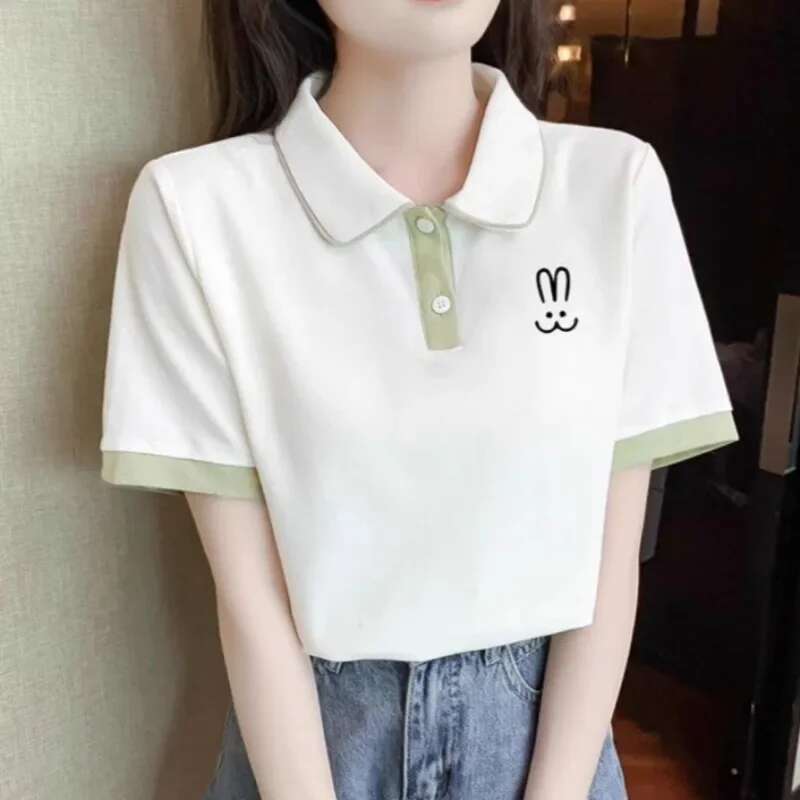 Summer Outfit Female Tee Slim Womens Polo Short Sleeve T-shirt Korean Popular Clothes Clothing Trend 2025 with Collar T-shirts