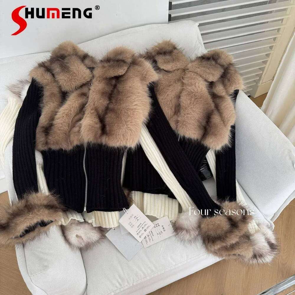 2024 Autumn and Winter New Slim-fit Sweaters Women's Tops Small Fragrant High-end Wool Splicing Knitted Cardigan Jackets