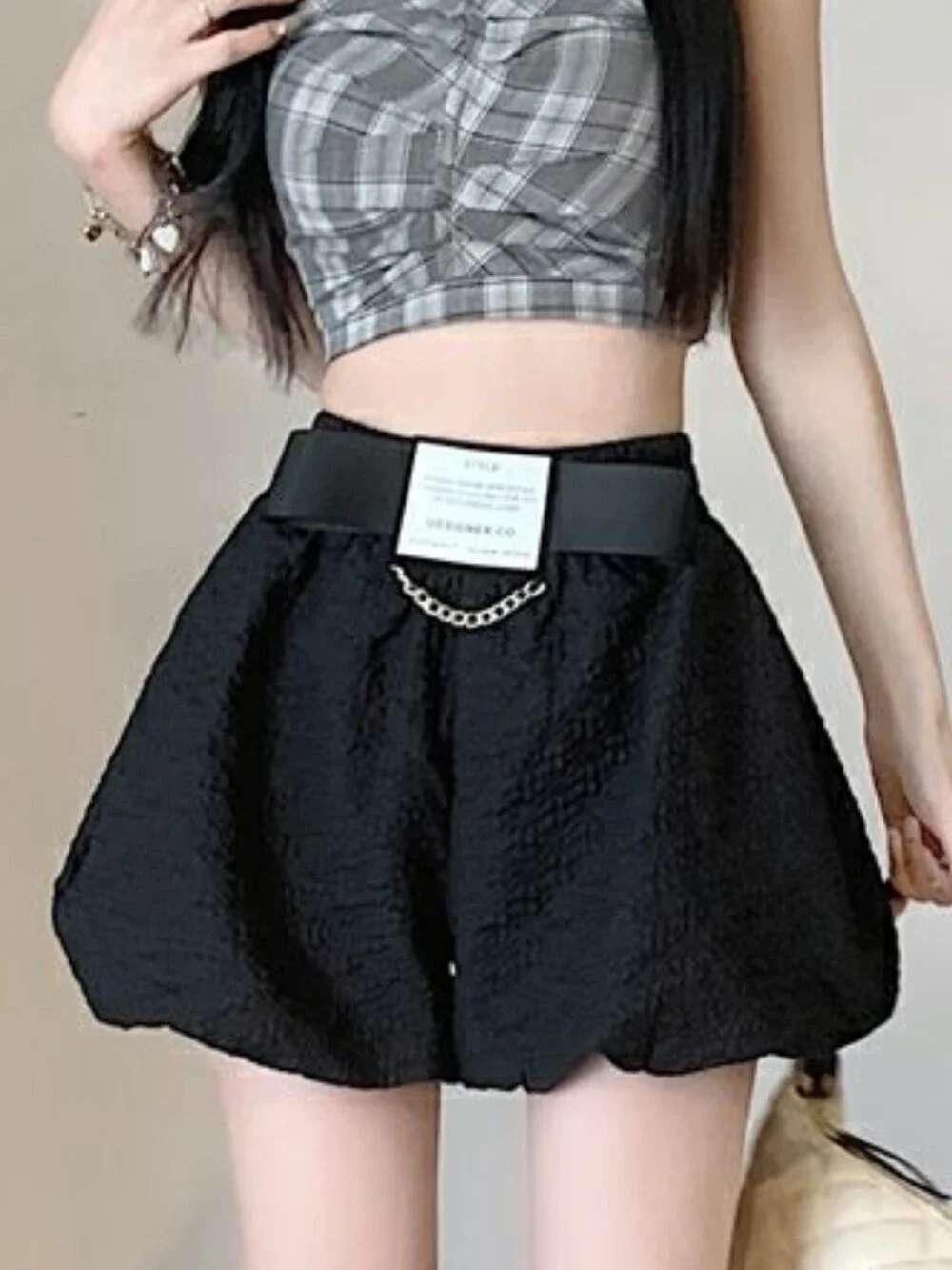 Breathable Woman Short Pants Cotton Chain Black High Waist Fashion Clothing 2025 Flowy Normal Classic Harajuku Shorts for Women
