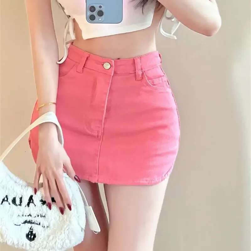 Skirts for Women Jeans Womens Skirt Mini Clothes Denim Wrap Pink Short Tight Gyaru Chic and Elegant Streetwear Fashion New In V