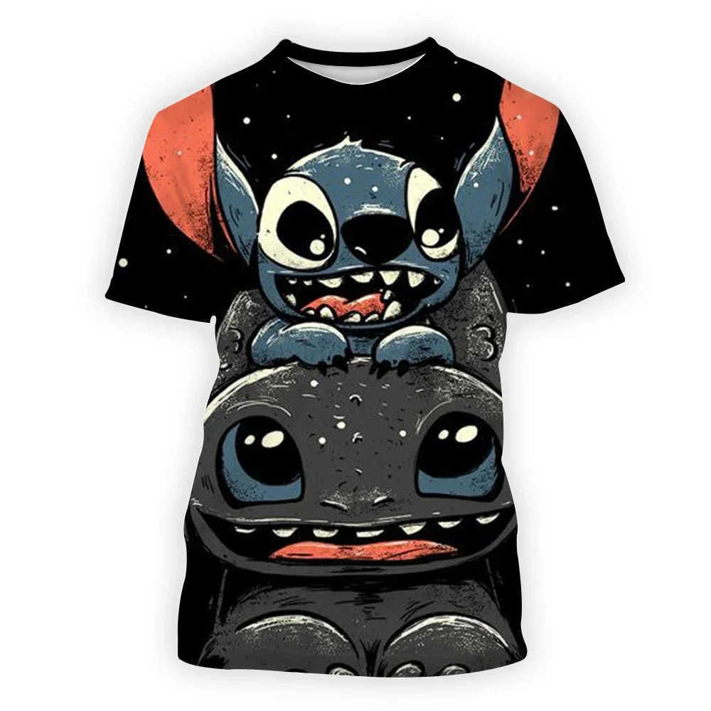 Disney 2024 Disney Anime Lilo Stitch 3D Print T-Shirt Kids Tops Tee T-shirt Women Men Unisex Summer Short Sleeve T-Shirts W250617