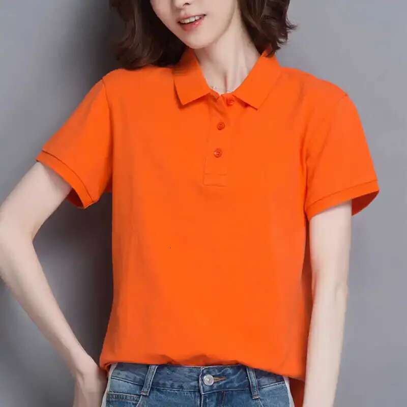 Woman T Shirt Slim White Button Polo Neck Women Cotton Plain Clothing Trend 2025 in On Offer Fashion Youth Y2k Korean Style