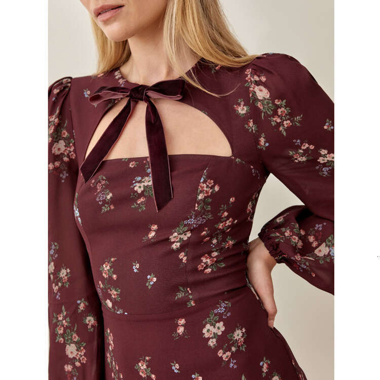 Vestidos Designer Dress Devise N401ref Rayon Floral Polka Dot Long Sleeve Dress 2025 Summer French Style Women