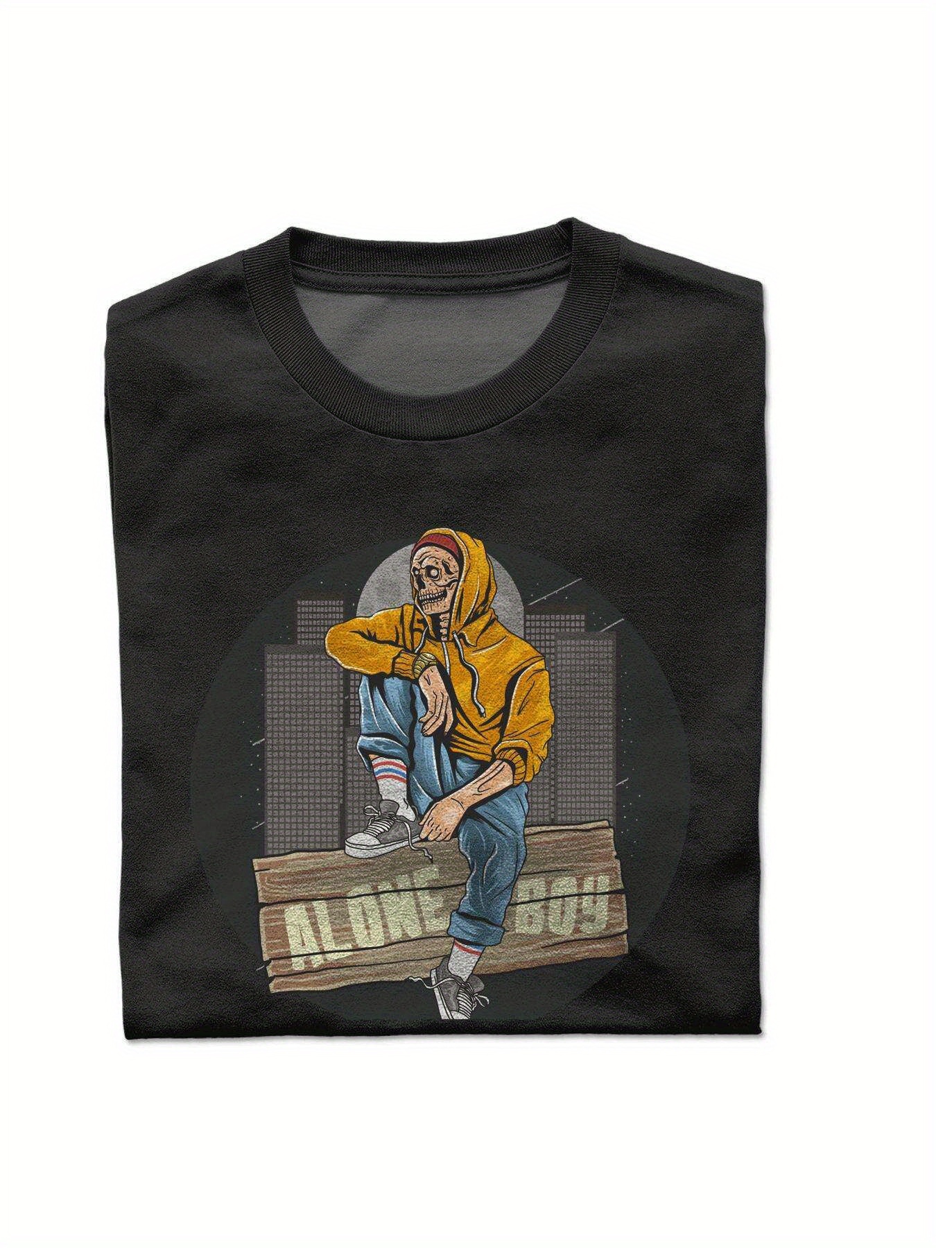 Dongdumaoyi White T Shirts Skateboard Adult Text Short Sleeve Cotton Round Collar Men Black 180G S-3Xl Halloween a82a