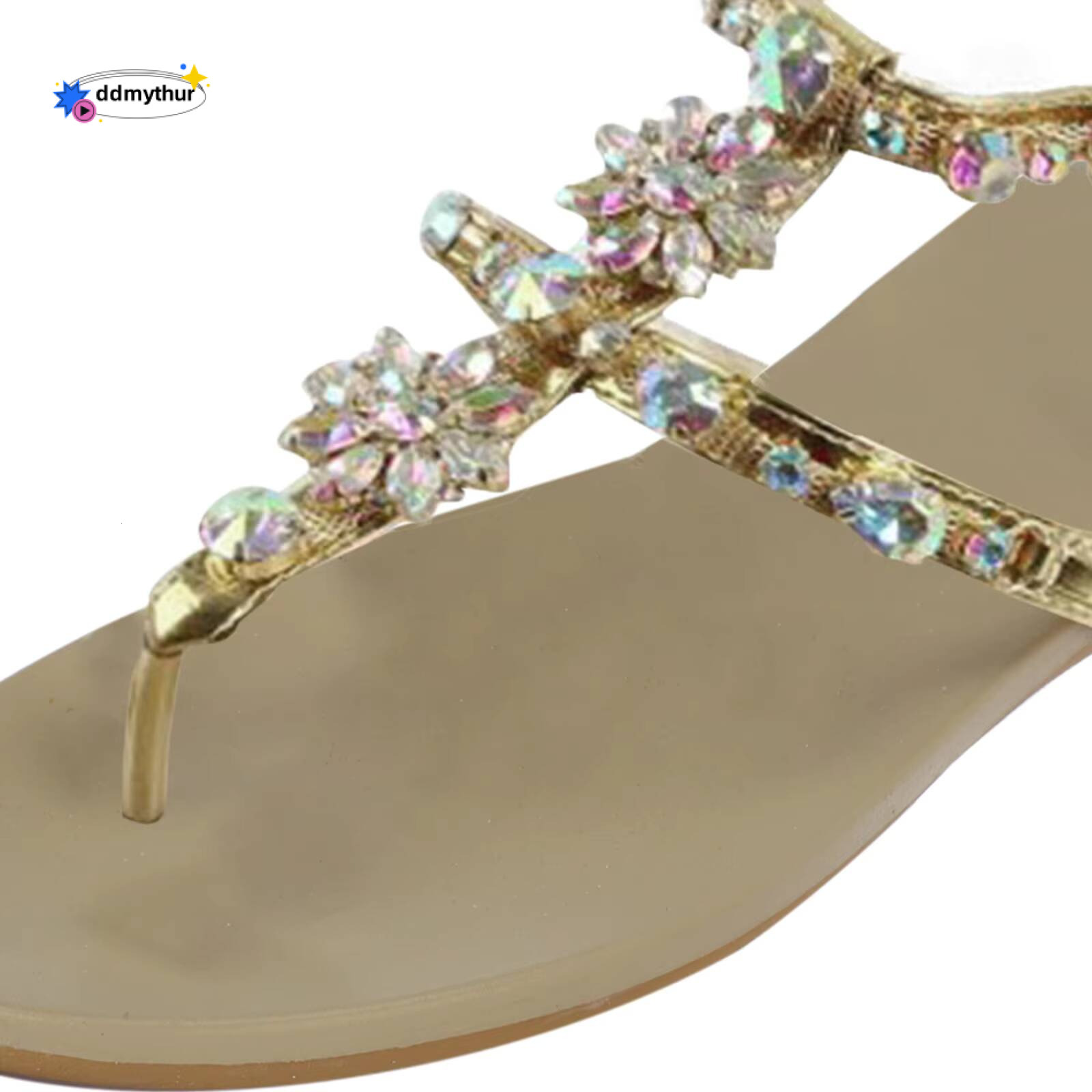 2023 Summer New Women Casual Flats Rhinestone Round Toe Sandals Buckle Strap Shoes Bohemian Style Flat Sapatos Feminino ddmythur