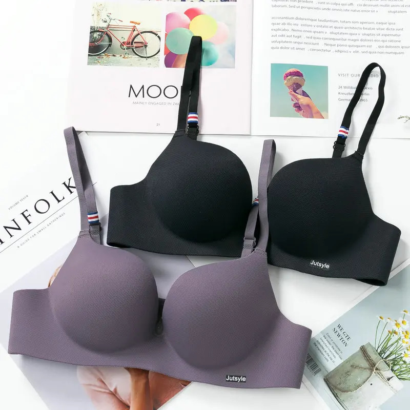Ice Silk Bra For Women Sexy Seamless Bralettle Gather Push Up Lingerie Wireless One Piece AB Cup Adjust Straps Candy Color Bras 250617