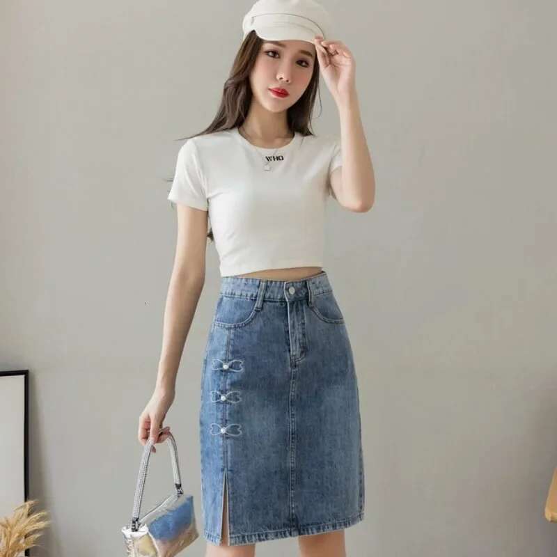 Jeans Skirts for Women Wrap Midi with Slit Pocket Blue High Waist Woman Denim Skirt Tight Korean Fashion Streetwear Quality Y2k