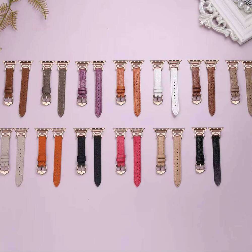 DHgargets Slim Metal C Buckle Strap Apple Watch Series 9 8 7 6 SE Women Leather Band for watch 5 4 Classic Design