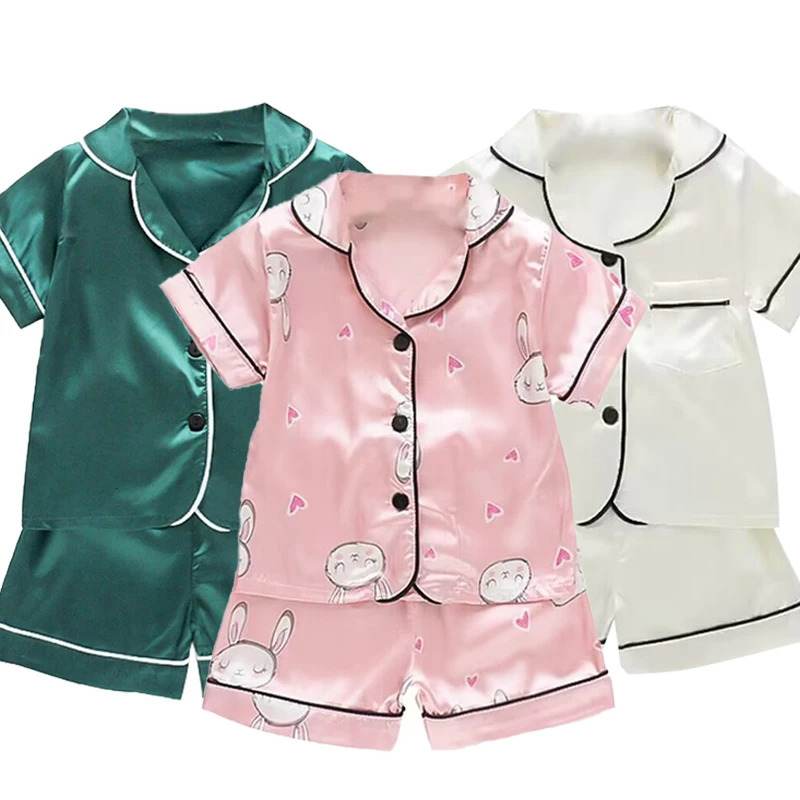 Boys Girls Ice silk satin Cartoon printing Tops Pants Set home Wear Childrens pajamas set Baby suit Kids Clothes Toddler 250617
