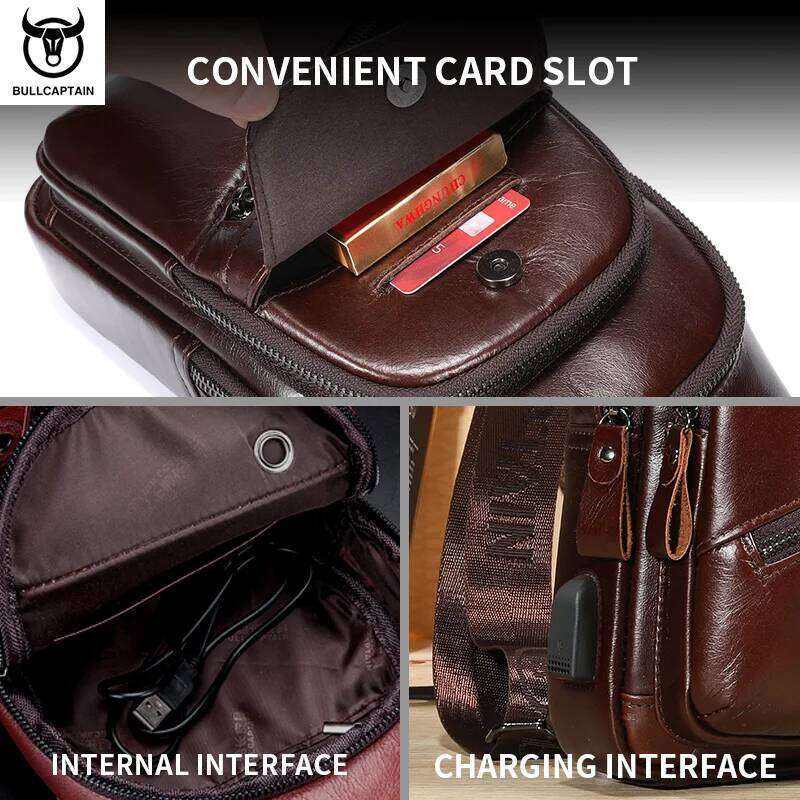BULLCAPTAIN 2023 The Latest Large Capacity Casual Men's Messenger Classic Leather Chest Bag XB 127