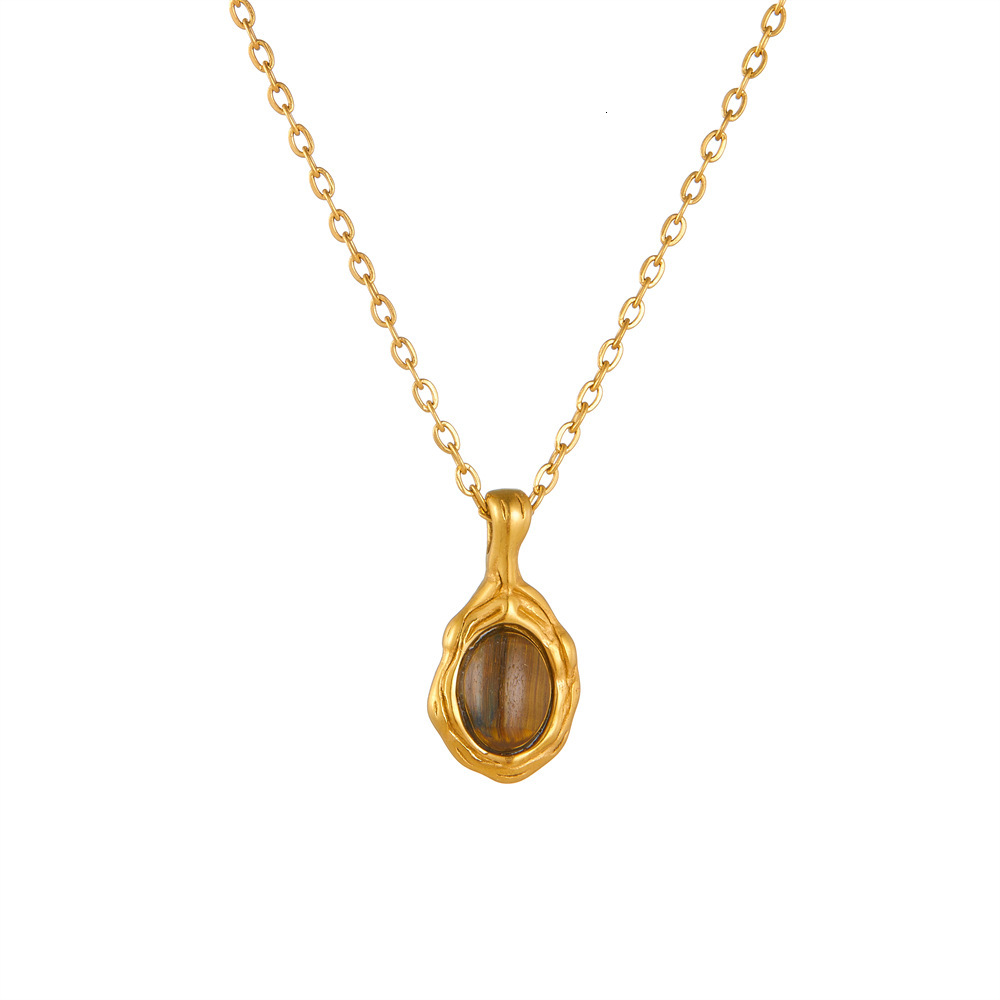 Light Personality Versatile Tiger Eye Stone Necklace for Women, Elegant and Sophisticated, Niche Titanium Steel Non-Fading Jewelry