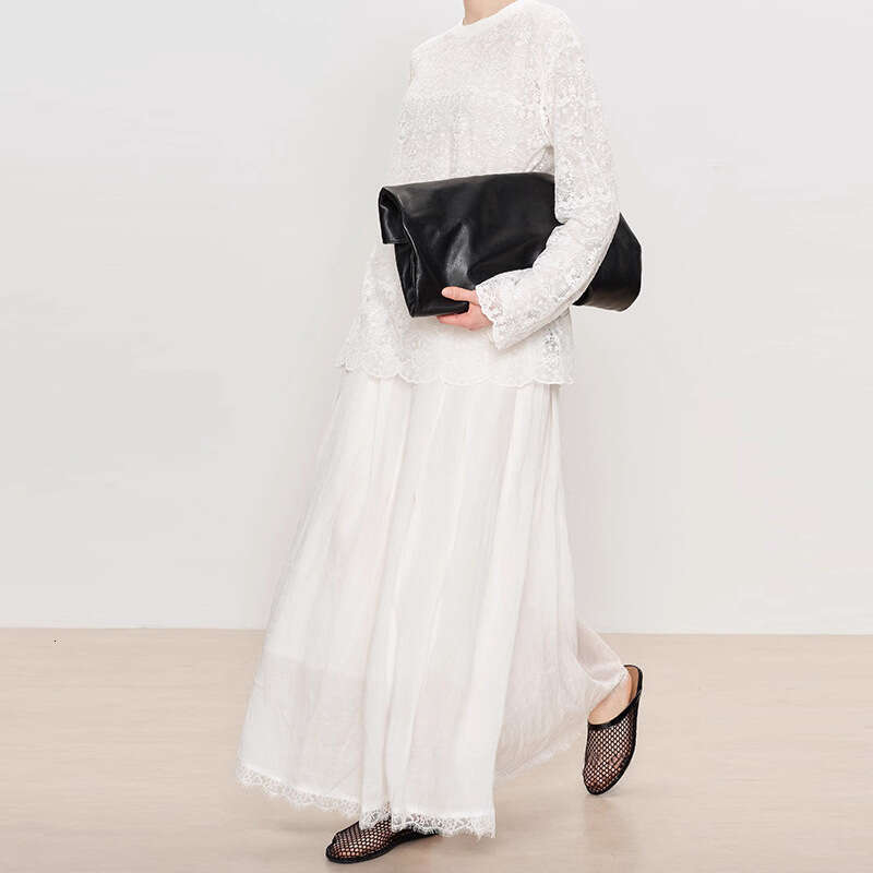 Black Dress Party Dresses for Women Women Dress 967 Summer New 2025 Lightweight Ramie Woven Lace Trim Elastic Waist Midi Skirt French Elegant Style