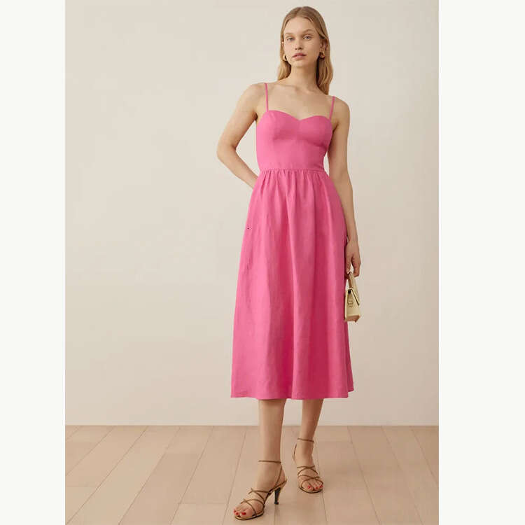 Maxi Dress for Women Bodycon Dresses for Women Skirt Robe Sexy June 417#summer New Green Strap Linen Mid-length Dress 2025 French Style Womens Fashion