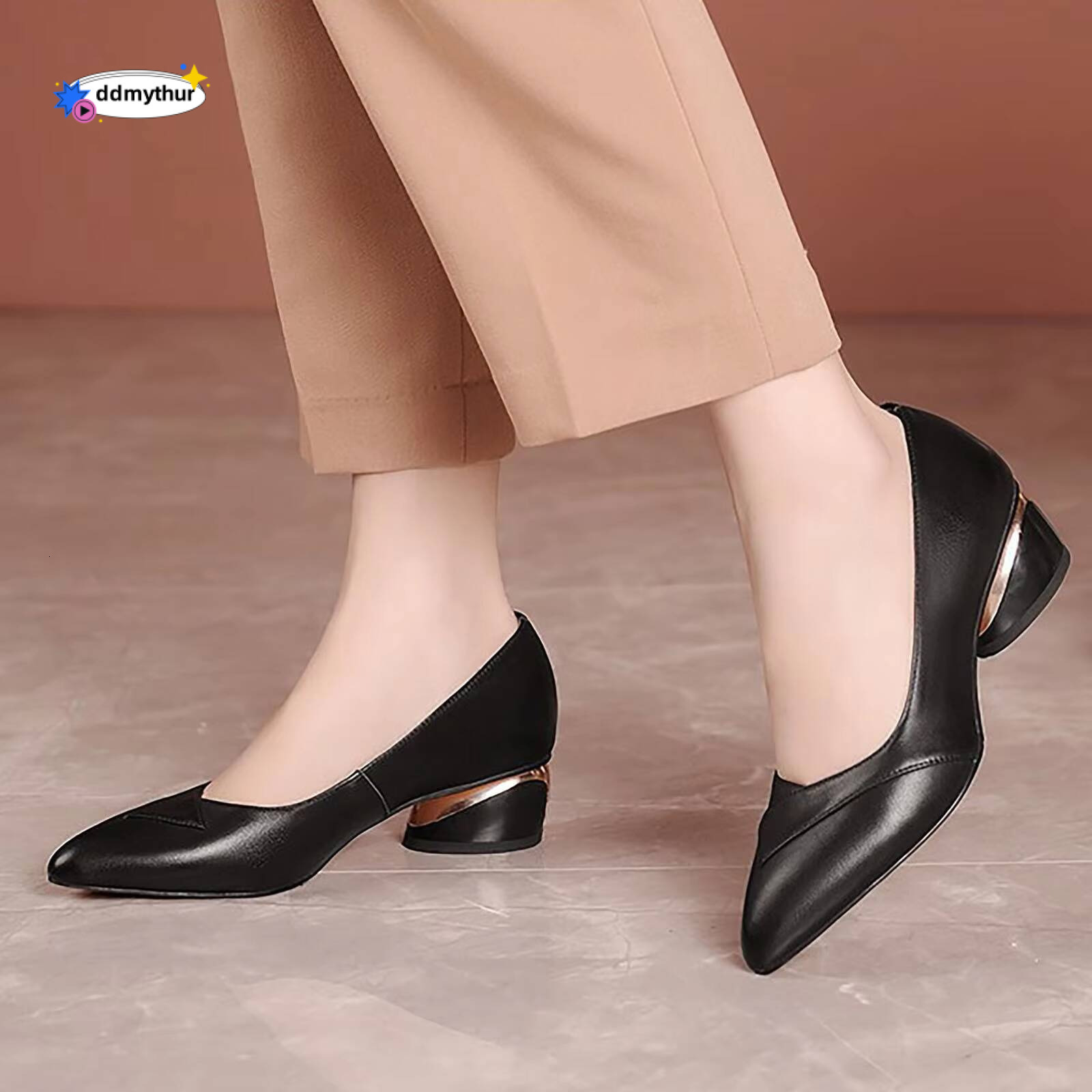 Fashion Simple Style Low Heels For Office Autumn Women Casual Shoes Thick Heel Pointed Toe Solid Color Footwear ddmythur