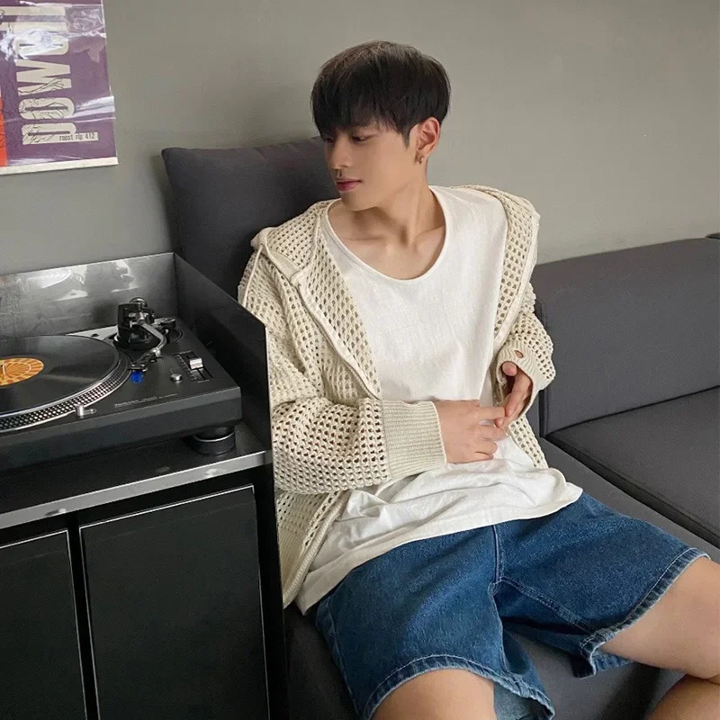 Mens High-end Feelcardigansweater Ins Casual Hooded Knitted Top Summer Thin Sun Protection Couple Jacket Fashion Streetwear 250616