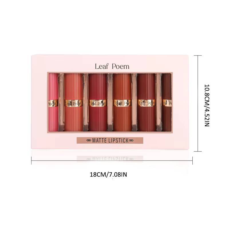 of 6 Lipstick Set Liquid Gloss Gift Box Finish Lip Gloss, Resistant to Fading Makeup Matte lipstick happy