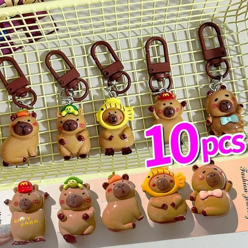 110Pcs Funny Cartoon Capybara Keychains Women Men Charms Resin Glossy Flatback Animal Pendants Keyring Jewelry Making Findings 250616