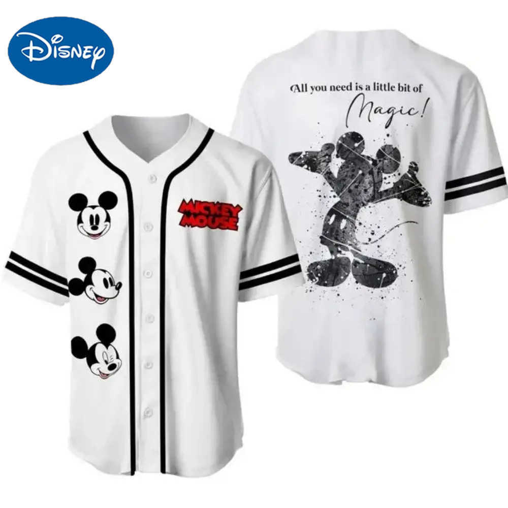 Disney Mens and Womens Mickey Mouse Baseball T-shirt Short-sleeved shirt Disney Family Baseball T-shirt Casual Sportswear W250617