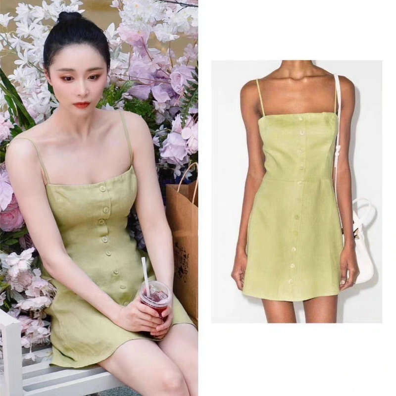 Vestidos Elegantes Summer Dresses for Women Maxi Dress for Women N683#gaoye Same Style 2025 Square Neck Strap Short Linen Dress French Womens Fashion