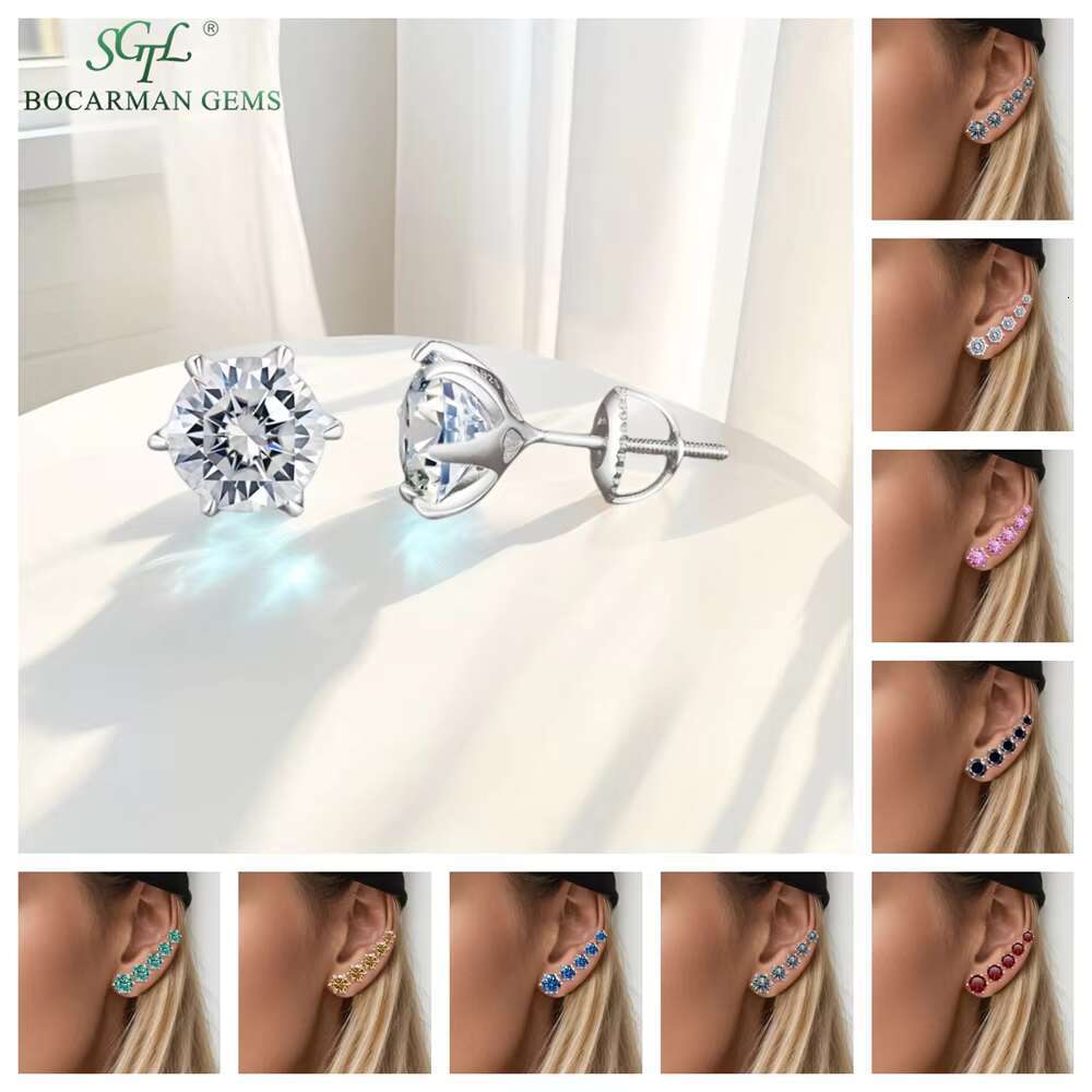 Classic 6-Prong Design Unisex Moissanite Stud Earrings 0.6-10CT Pr S925 Silver Platinum/Gold Plated Stocked at 0.6-10CT Pr
