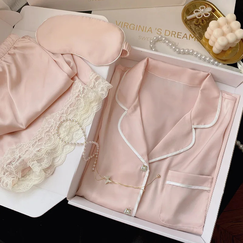 Ice Silk Pajamas Womens Summer Simple Ins High Value Sweet Girl Short-Sleeved Pajamas Homewear Summer Womens Clothing 250616