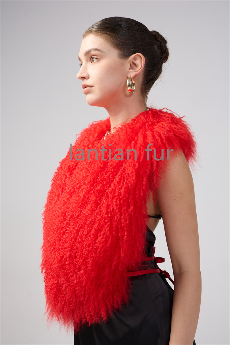 Backless Bandage Mongolian Fur Vests - Elegant Cropped Tunic Style Fur Halter Top Jacket for Women