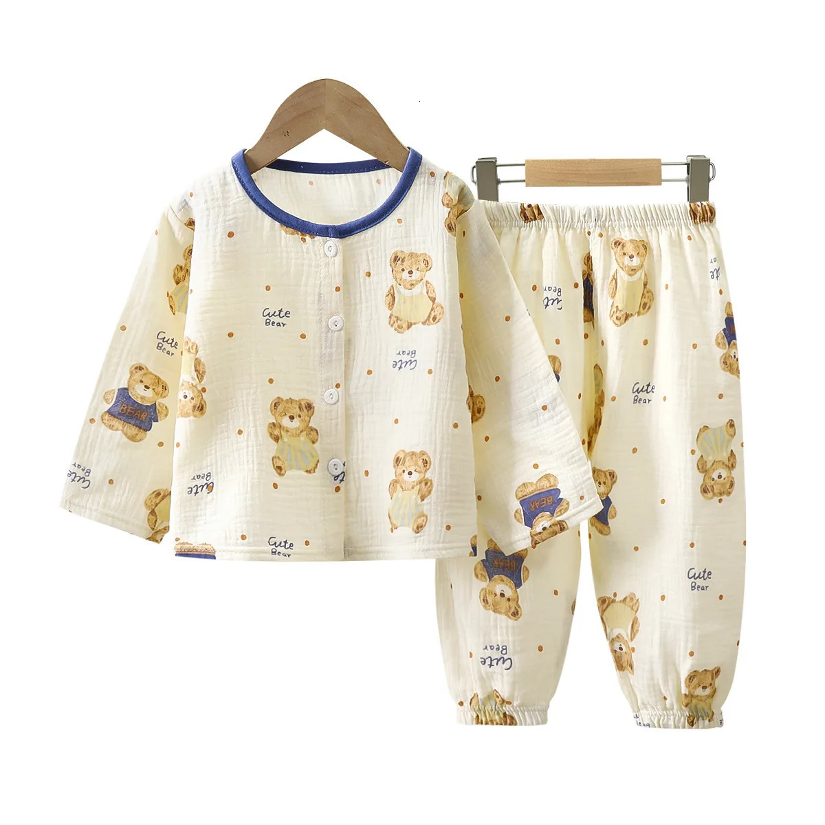 Girls Summer Cotton Gauze Thin Pajamas Home Wear Cartoon Floral Print Long Sleeve Lace Trimmed Sleepwear Baby Clothing Set 250617